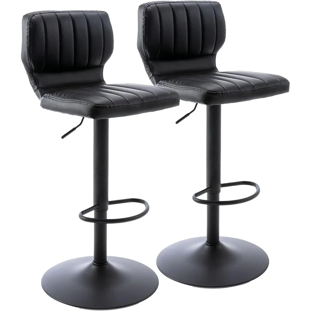 Adjustable Bar Stools Set of 2, Modern PU Leather Swivel Barstools with Back, Armless Airlift Counter Height Bar Chairs