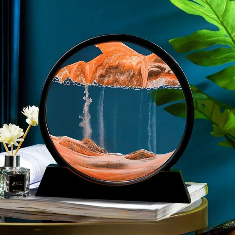 3D Moving Sand Art Picture Round Glass Deep Sea Sandscape Hourglass Quicksand Craft Flowing Sand Painting Office Home Decor Gift