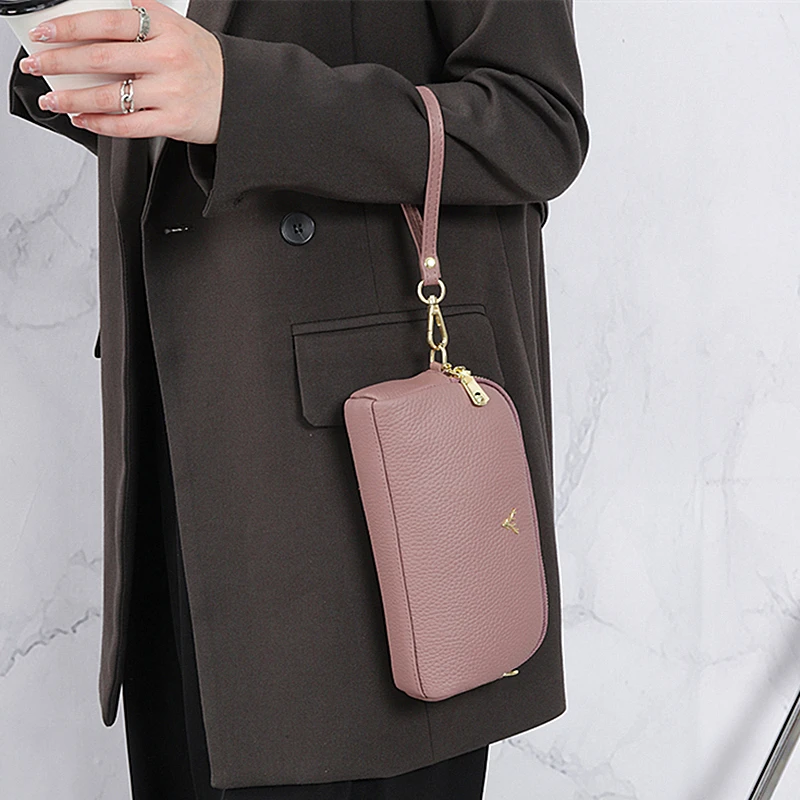 Fashion Shoulder Bag Genuine Leather Women Messenger Bags Female Double Zipper Phone Purse Ladies Small Crossbody Bags Clutch