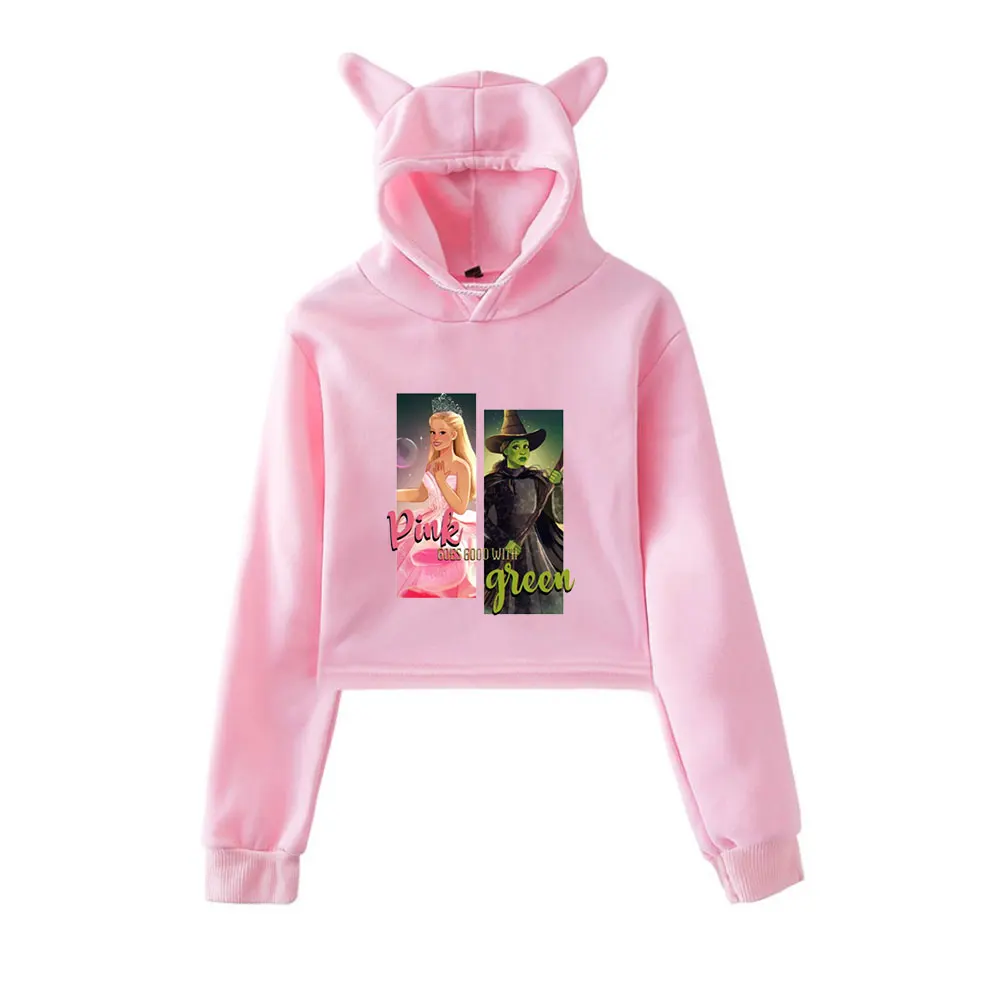 

Wicked Changed For Good Merch винтажная уличная одежда 90-х годов с логотипом толстовки с капюшоном для девочек укороченный модный пуловер с кошачьими ушками