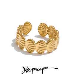Yhpup Ocean Style Adjustable Metal Shell Open Ring High Quality Plated for Women 316L Stainless Steel Summer Trendy Jewelry Gift