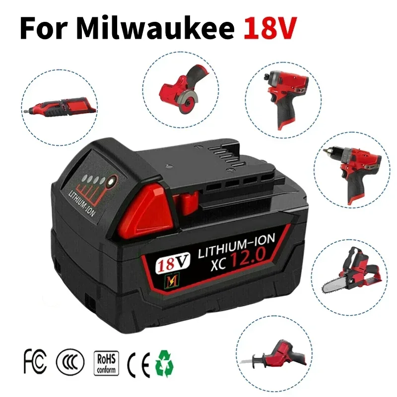 

for Milwaukee M18, M18B, M18B2, M18B4, M18B5, M18B9, M18BX,C18B,C18BX 18650 lithium-ion rechargeable battery 18V 6.0/8.0/12.0Ah