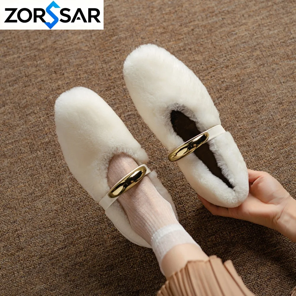 Winter Warm Plush Mules Women One Band Fur Slippers Cozy Cotton Shoes Woman Flats Cover Toe Fleeces Slides Femme Wool Pantuflas