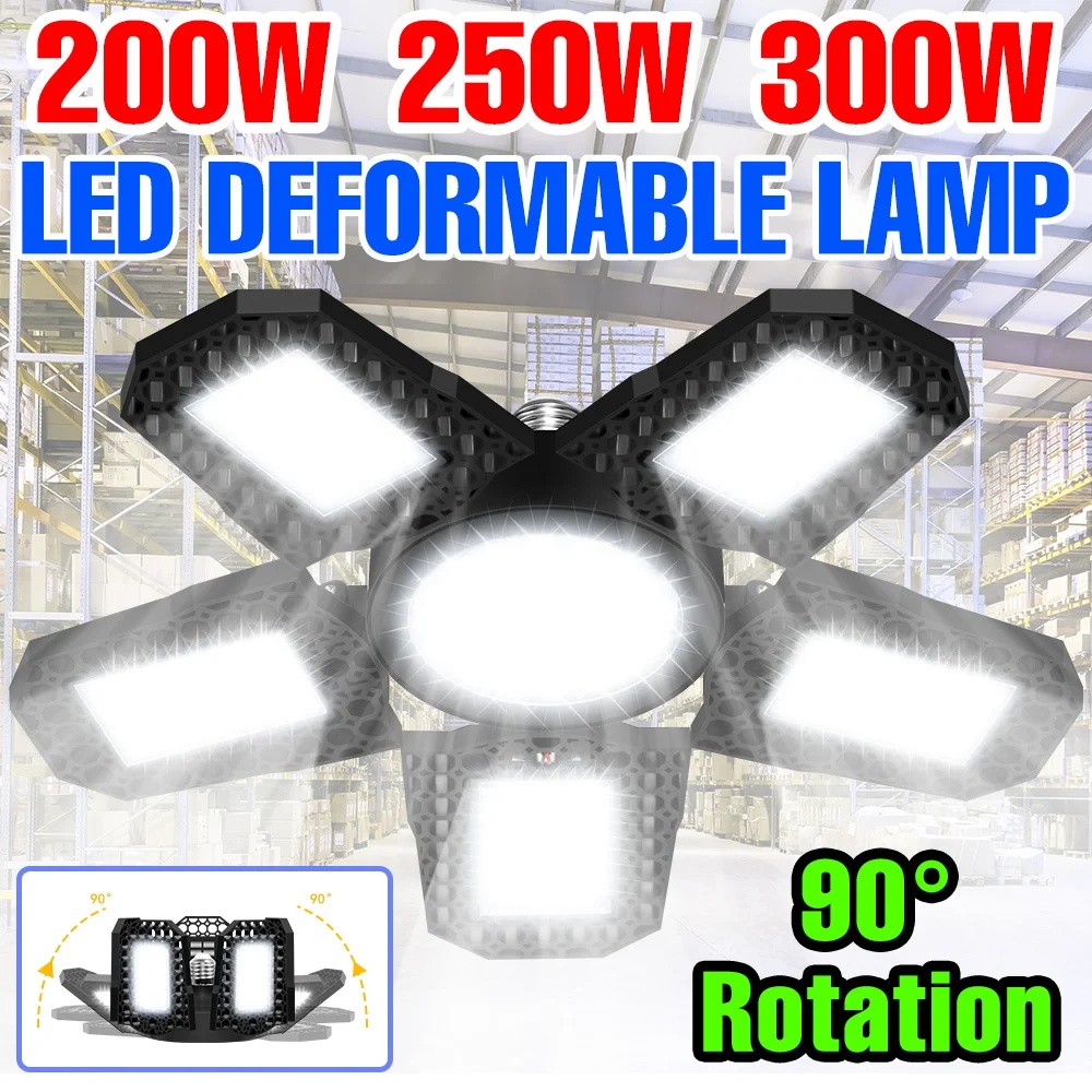 

Светодиодный светильник для гаража 300 Вт, E27/E26, для парковок, высокомощная лампа 100-277 В, деформируемый прожектор для мастерских, стадионов, подвалов, домашнего освещения