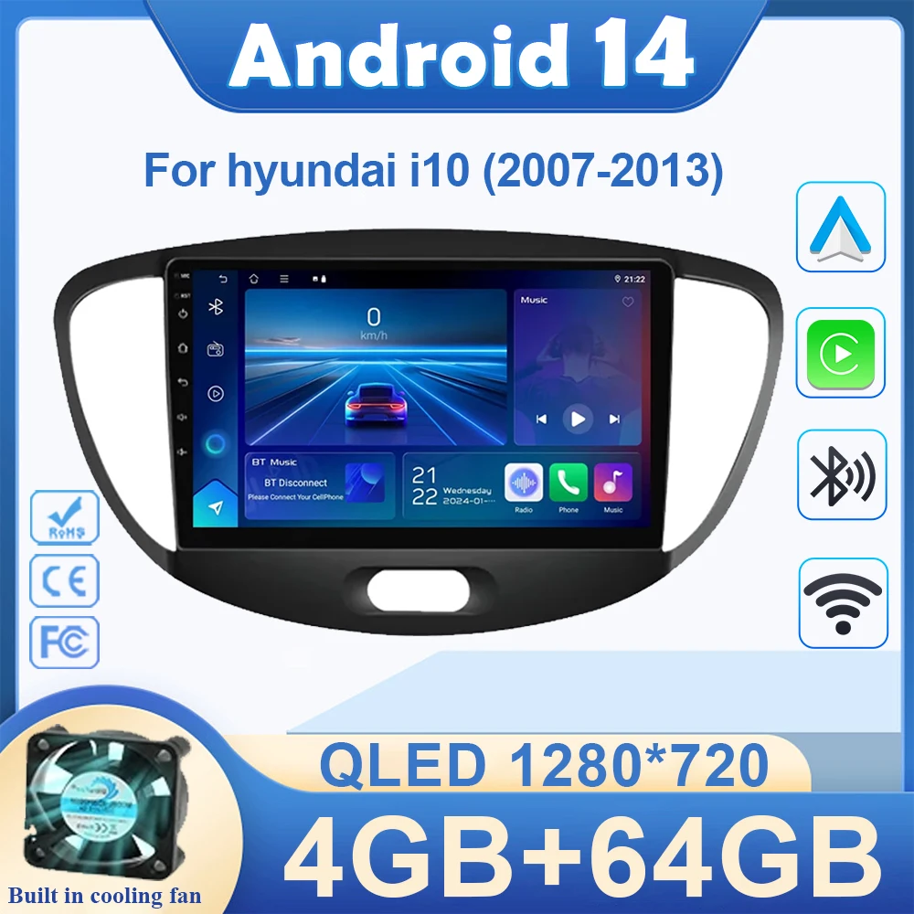 

Автомобильный радиоприемник Android 14 для hyundai i10 2007-2013, мультимедийный плеер, видеоплеер, навигация, GPS, 4G Carplay, авто стерео, RDS 2 Din