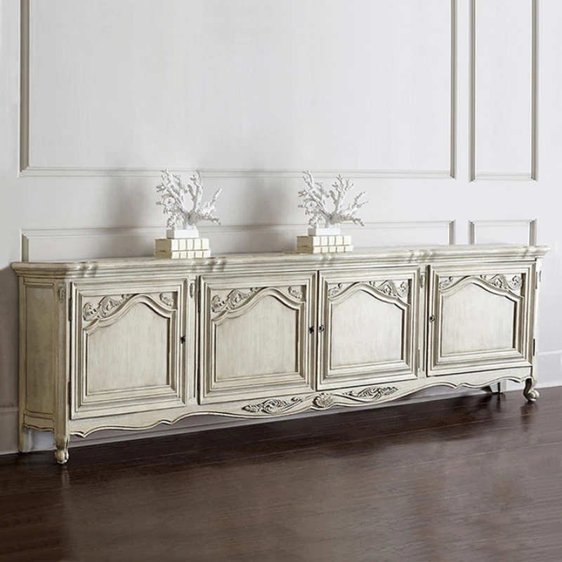 TV Cabinet French Antique White as Old Oak TV Cabinet Audio-Visual Floor Cabinet Customization