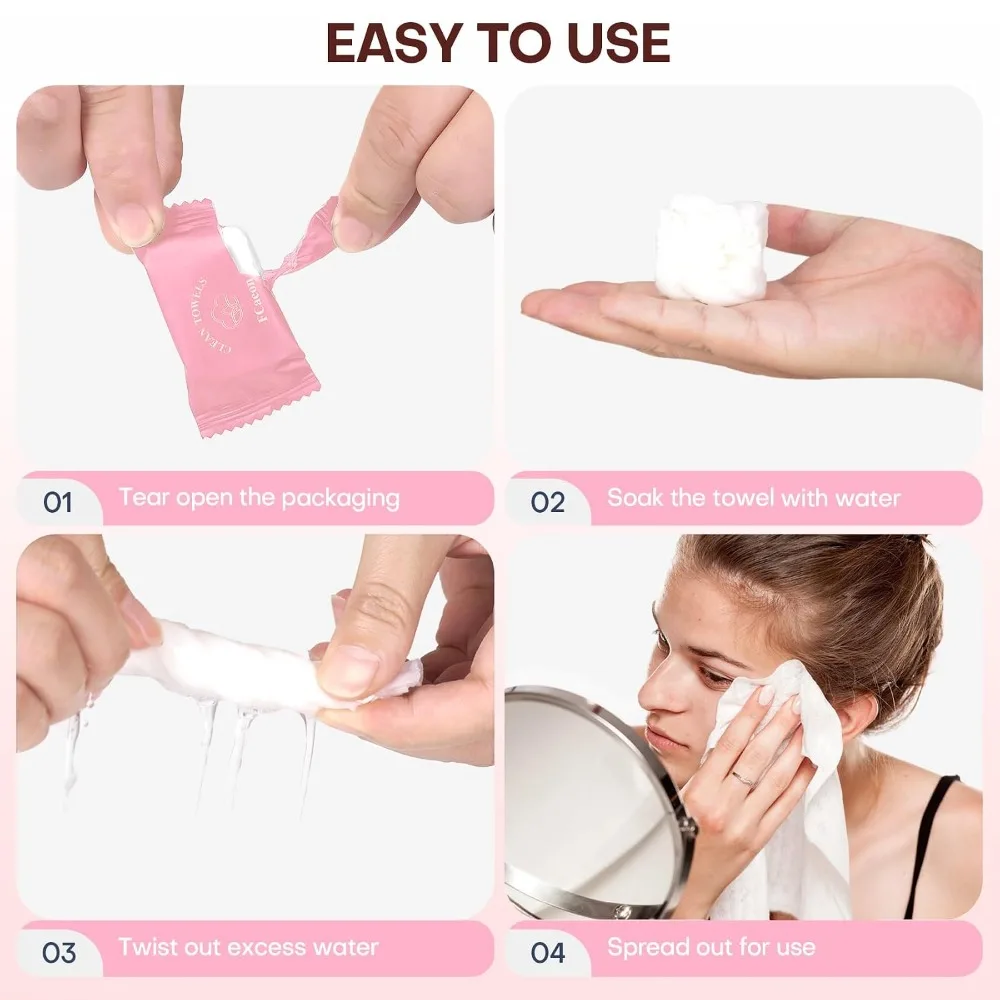 Disposable Face Towel Compressed Towel Tablets for Travel and Portable Cleansing, 12x9 Inch Large Size Mini Face Washcloths Reusable and Biobased Eco Friendly, Individually Wrapped Dry Towels for Gym Workout, Hiking, - view 5