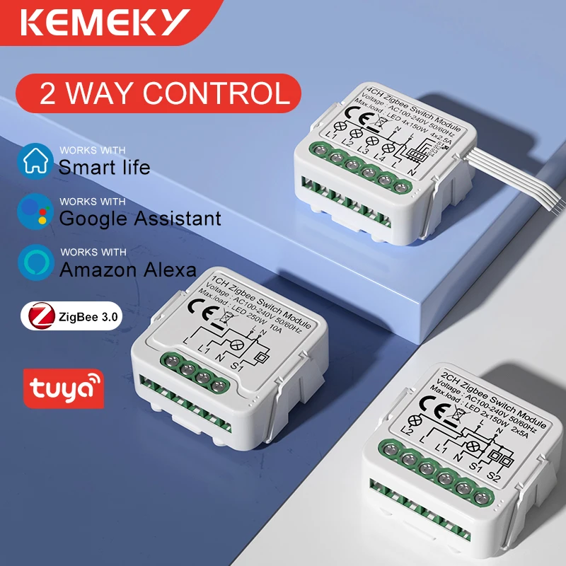 Tuya ZigBee 3.0 Switch Module Smart Light Switch 1 2 3 4 Gang Support 2 Way Control Works with Alexa Hey Google Gateway Required