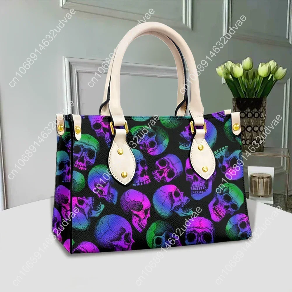 Cywgift Vintage Gradient Skull Pattern Women Casual Handbag Fashion Pu Leather Casual Shoulder Bags for Ladies bolsas 2022