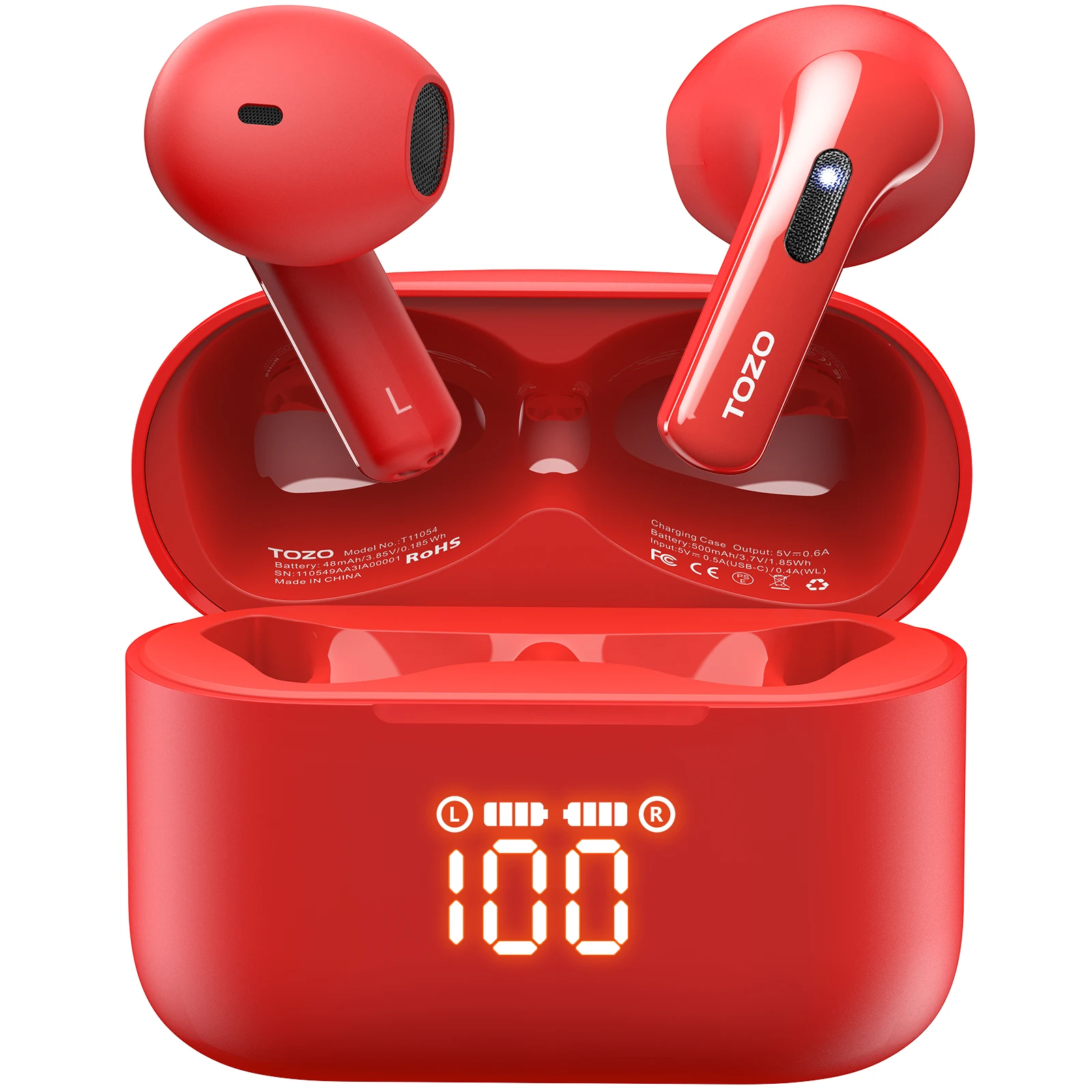 TOZO T21 Wireless Earbuds 5.3 Bluetooth Headphone Sem in Ear with Dual Mic Noise Cancelling Waterproof with Power Display