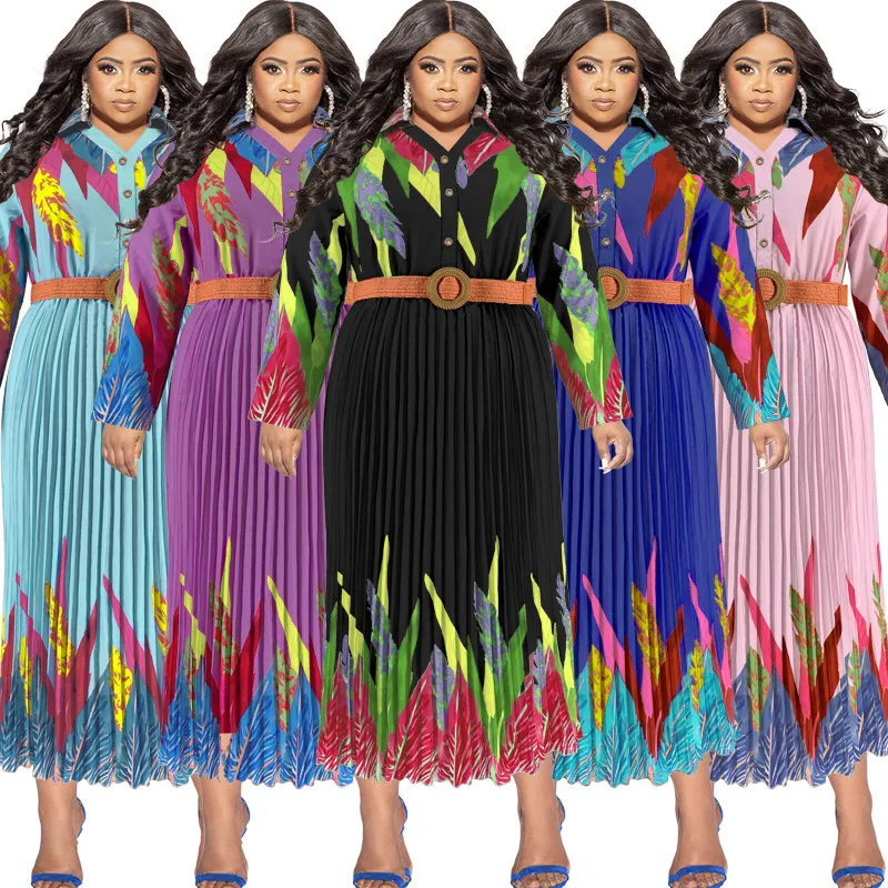 XL-5XL Plus Size African Dresses for Women Autumn Elegant African Long Sleeve V-neck Pleat Maxi Dress Dashiki African Clothing image 2