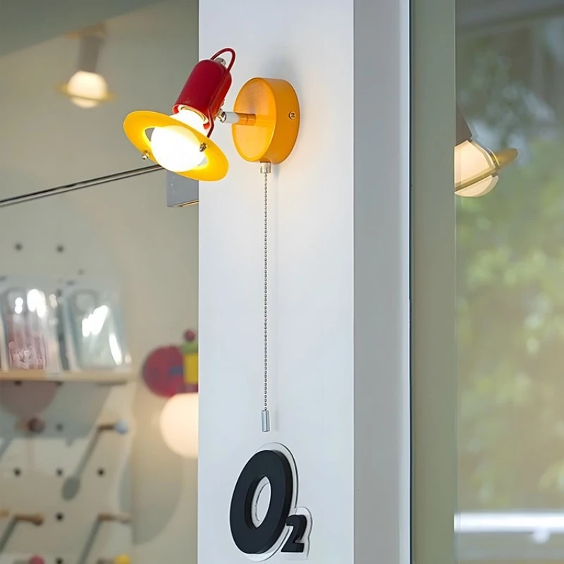 

French medieval color Memphis rocker arm wall lamp Nordic childlike bedroom bedside study children's room decorative lamp