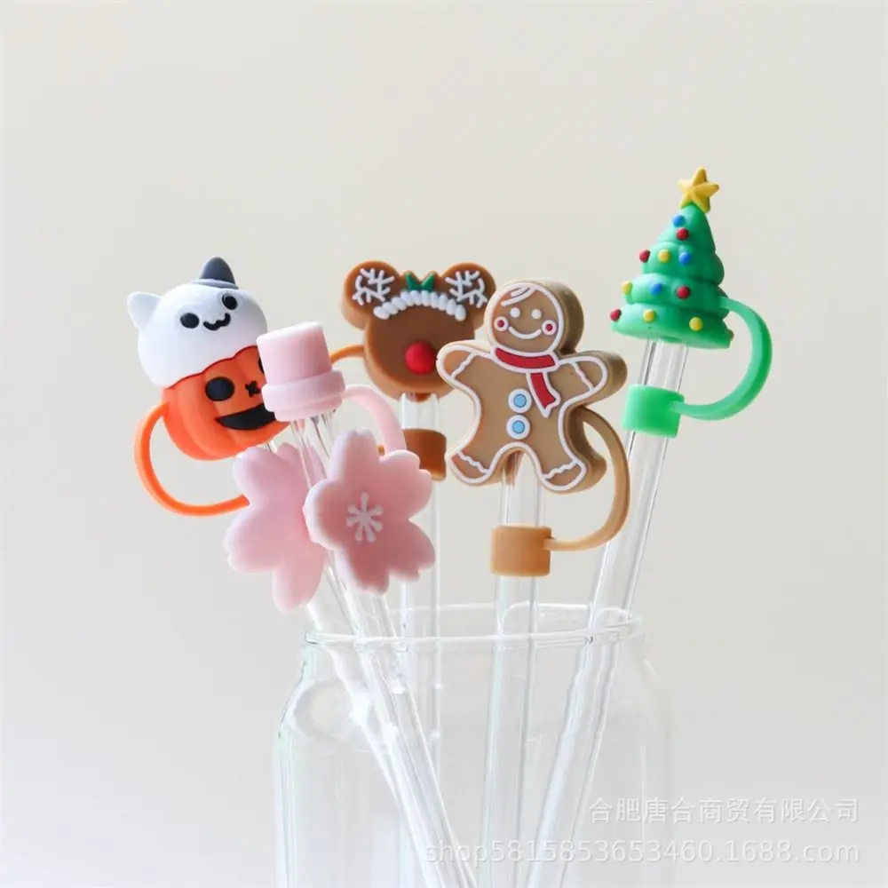 Dustproof Christmas Tree Splash Proof Drinkware Silicone Straw Decoration Cup Accessories Straw Topper Dust Cap Straw Cover