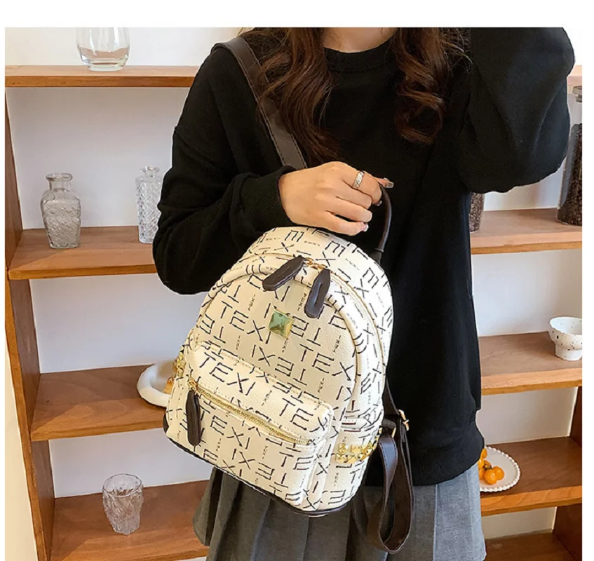 Hot Sale Fashion Luxury Women Leather Printing Letters Backpack Large Capacity School Bag Casual Travel Shoulder Backpacks