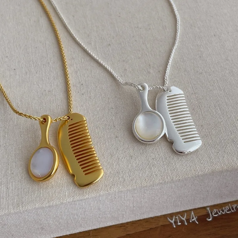 

Minar Charming Shell Fritillariy Metallic Comb Pendant Necklaces for Women Gold Silver Plated Sweater Chain Chokers Wholesale