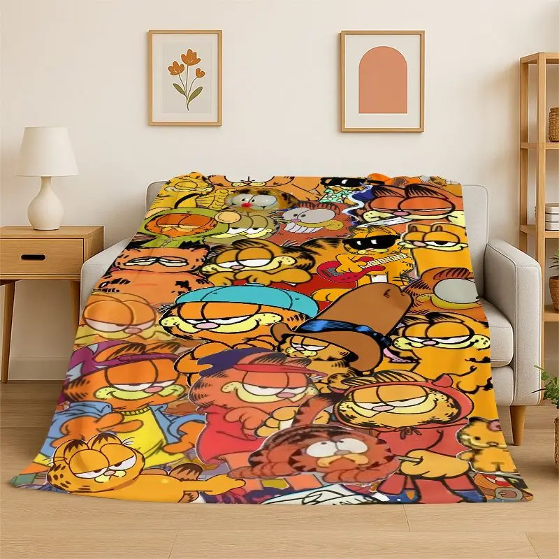 Cartoon Funny G-Garfield Cat Flannel Blanket Soft Warm Throw Blanket for Bedroom Living Room Bed Travel office Picnic Fest Gift