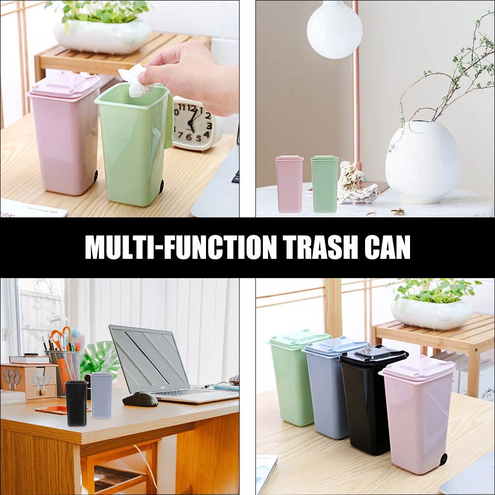 2 Pcs Desktop Trash Can Garbage Home Supply Office Bucket Mini Dumpster Decorative Pail Plastic Bins Lids