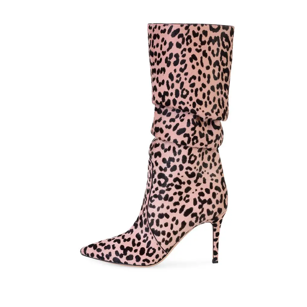 

Sexy Leopard Print High Heel Booties Women's Winter Faion Booties Velvet Material arp Pointed Toe Ultra High Stiletto Heel