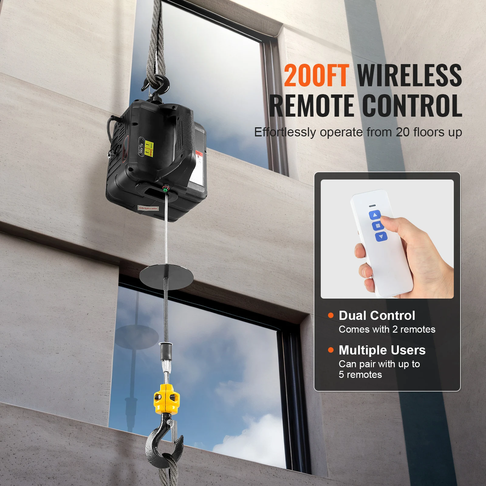 SucceBuy 1100 ポンド電動ホイストウインチ 1500 ワットポータブルパワーリフトクレーン、ワイヤレスリモコン付き、倉庫工場リフティング用