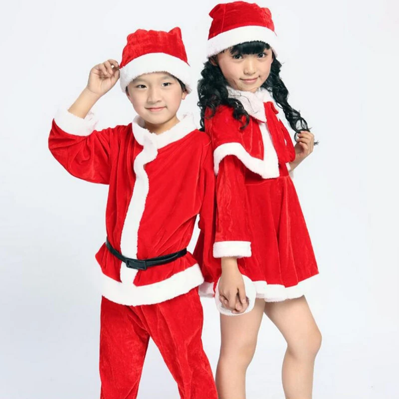 Christmas Children Costumes Boy Girl Santa Cosplay Clothes Set Classic Fashion Red Outfits Baby Toddler Kids Xmas Suit Wear 1-9Y