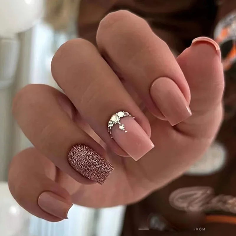 24pcs rosa Acryl gefälschte Nagel Set lange Ballett falsche Nägel Kunst wasserdichte Presse auf Nagels pitzen abnehmbare französische künstliche