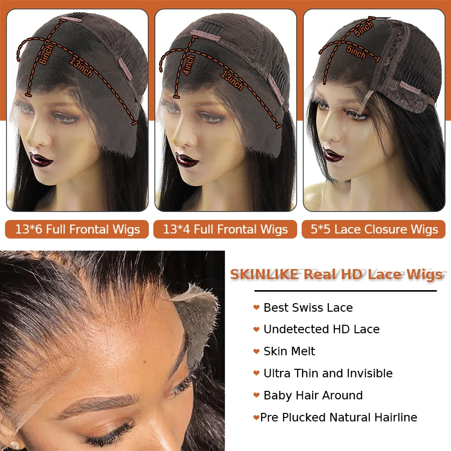 BEEOS 250% Invisible 13*6 HD Lace Full Frontal Human Hair Wigs Straight Pre plucked 5*5 HD Lace Closure Wig For Women Brazilian