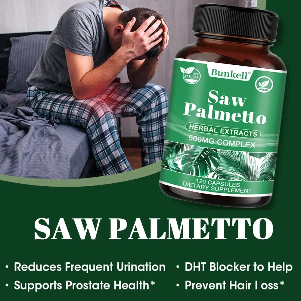 Saw Palmetto Herbal Extract 500mg Complex Helps Reduce Frequent Urinary Frequency Prostate Health