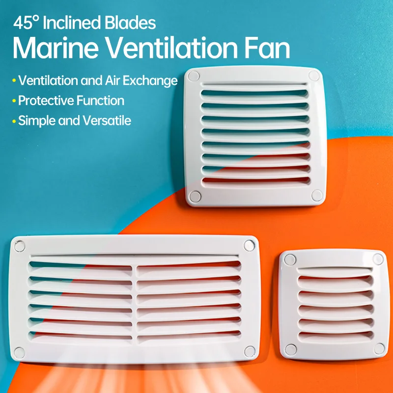 Universal Square Air Vent for Marine Boat & RV, White/Black Louvered Ventilation Grille, Durable Plastic Cover