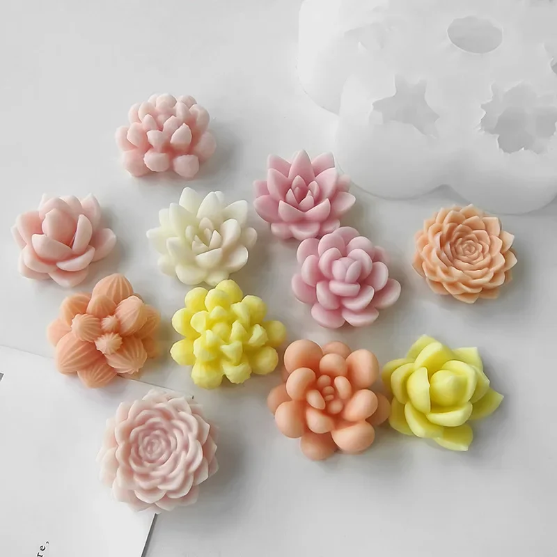 Moule en résine de fleur de silicone succulente sûre, moule à bougie en silicone, résine 3D succulente, élection xy, compte tenu du moule, durable, 7 en 1