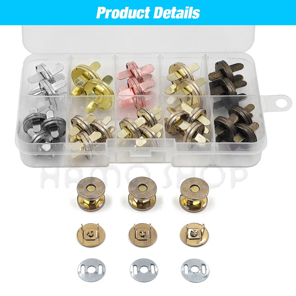 20sets/lot 10mm-18mm Magnetic Buttons Bags Clasp Snaps Magnet Automatic Adsorption Thin Wallet Button DIY Sewing Craft With Box