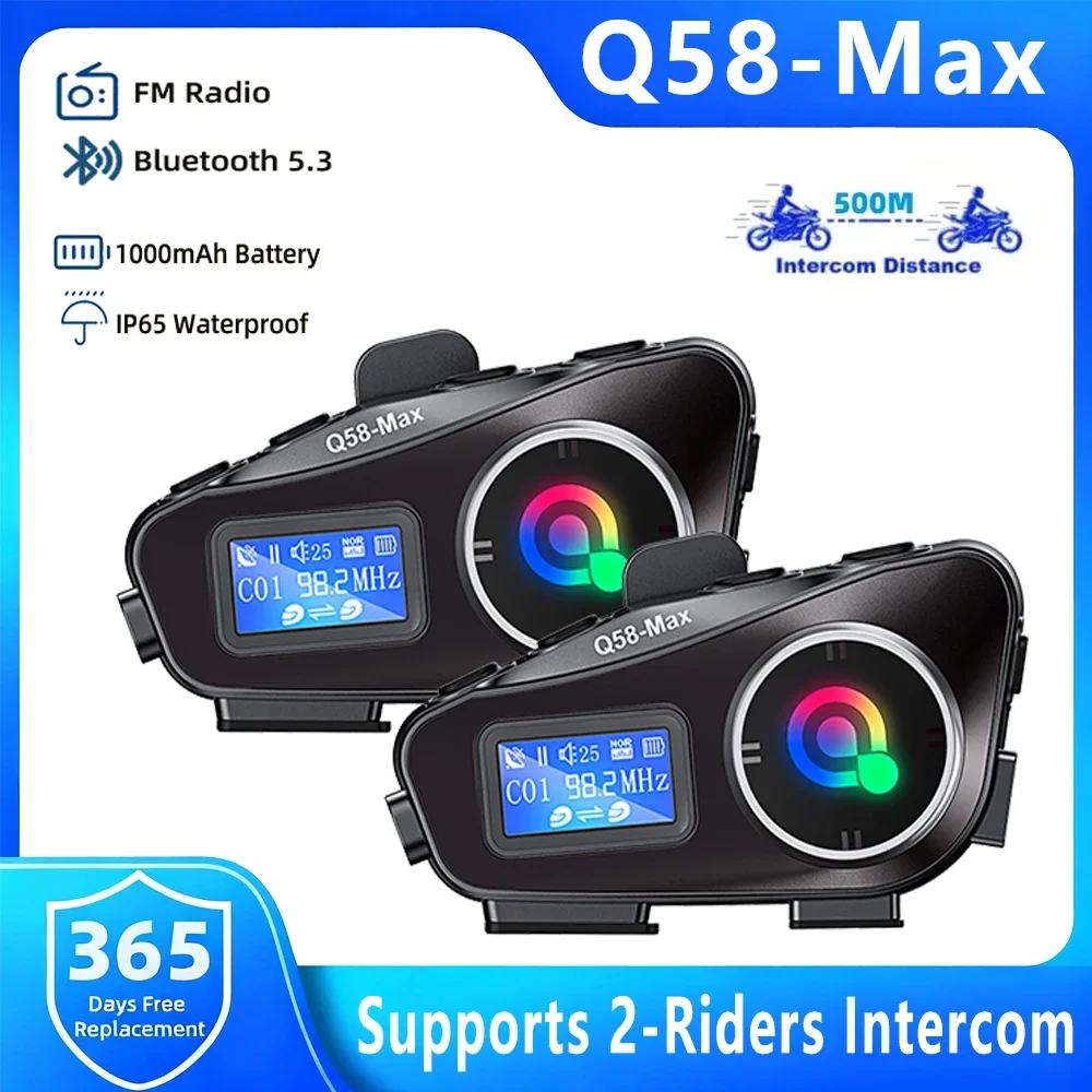 Casco de Motocicleta Q58 Max con Intercomunicador Bluetooth, Música Compartida en Múltiples Escenas, Resistente al Agua IP65, Distancia del Intercomunicador 500 Metros