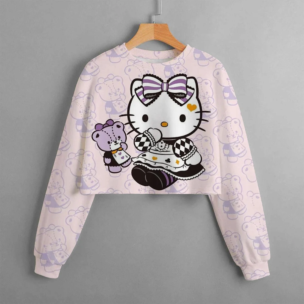 Hello Kitty t-shirt per bambini primaverile stampata, pullover per t-shirt da ragazza a maniche lunghe per bambini, autunno fashion cartoon baby