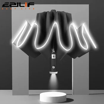 Ombrello di protezione solare completamente automatico Ombrello impermeabile pieghevole con torcia a LED Parasole UV Resistenza al vento antipioggia