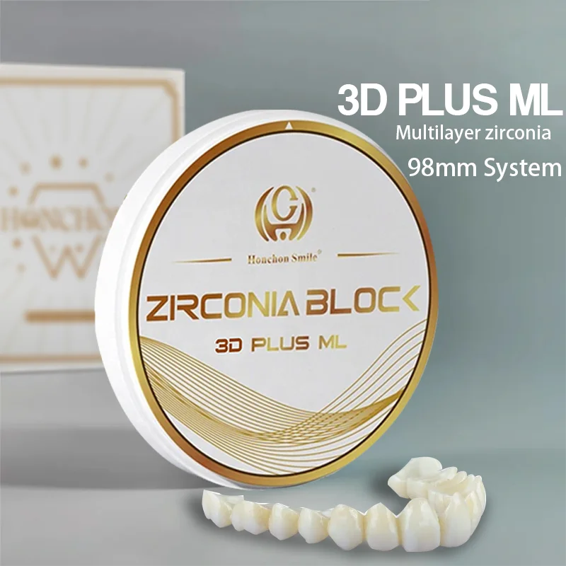 HONCHON Dental Zirconia 3D Plus ML OD98mm, Multilayer Zirconia , 47% To  57% Translucency 98mm Disc Dental Material