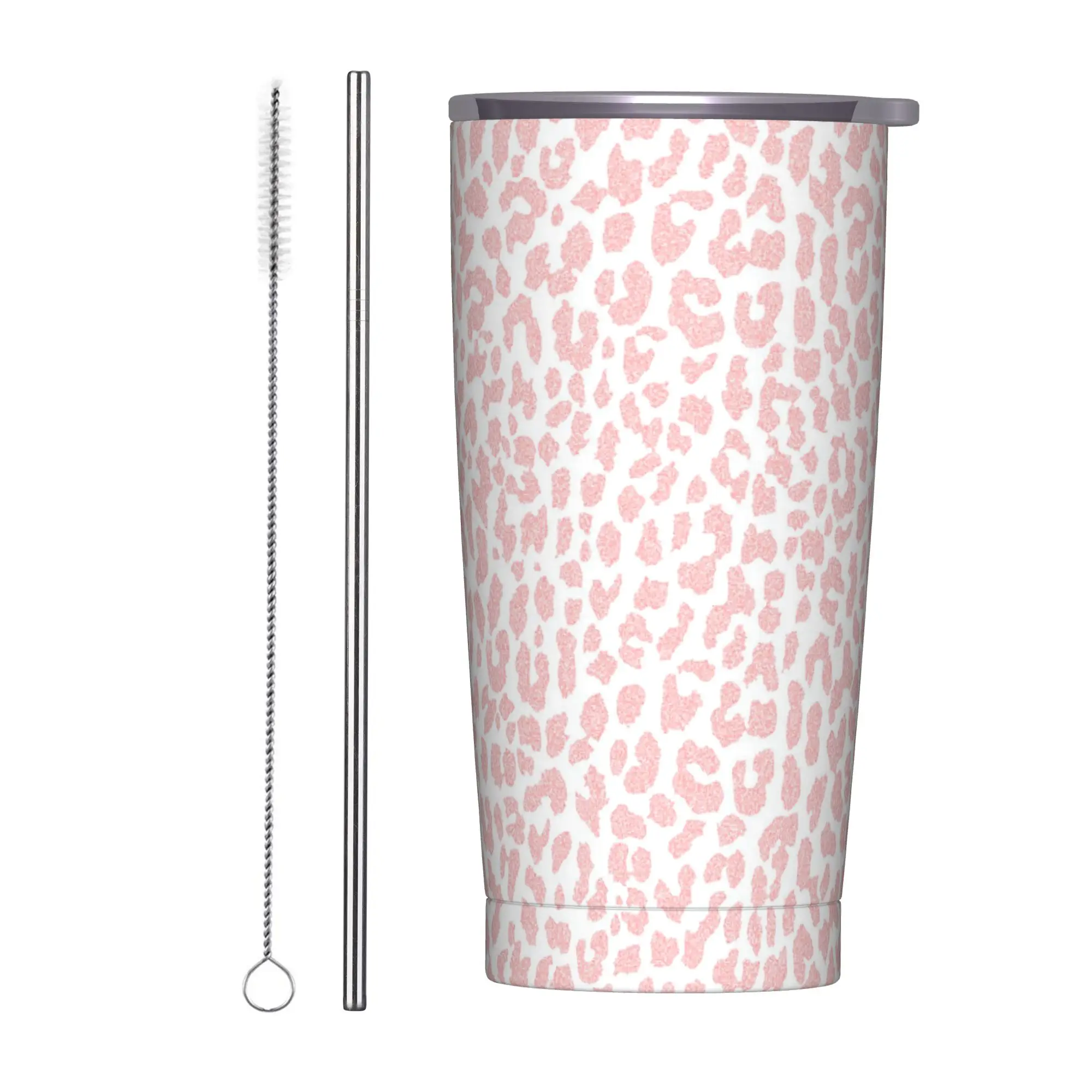 Pale Coral Leopard Insulated Tumbler with Lid Pink Aesthetic Geo Modern Vacuum Thermal Mug Office Home Car Bottle Cups, 20oz