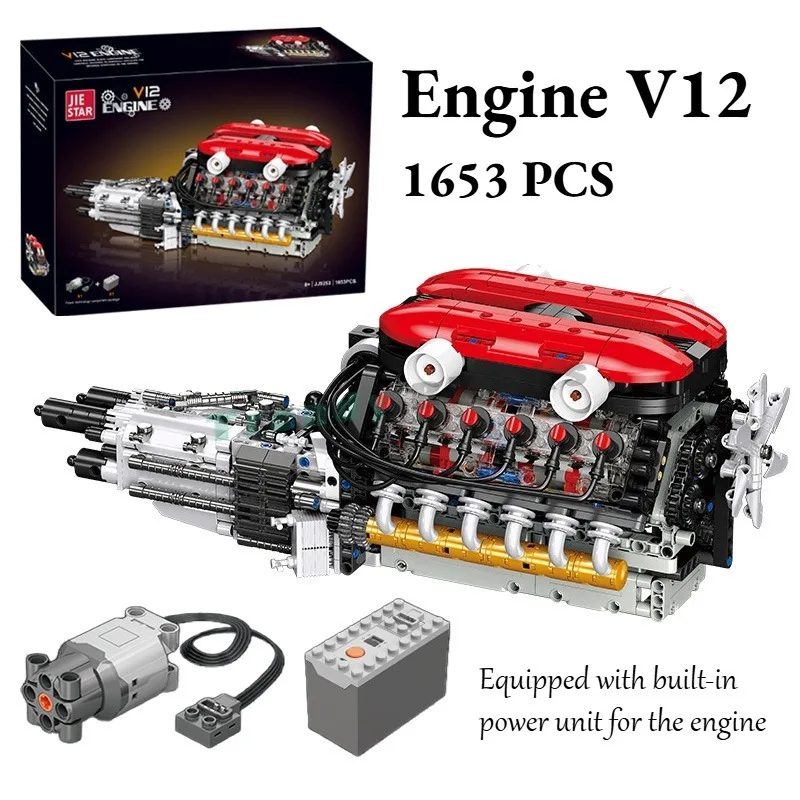 1653PCS Engine V12 Motorized Simulation Model Building Blocks,High Tech Engine Assembly DIY Bricks Toys Birthday Christmas Gifts