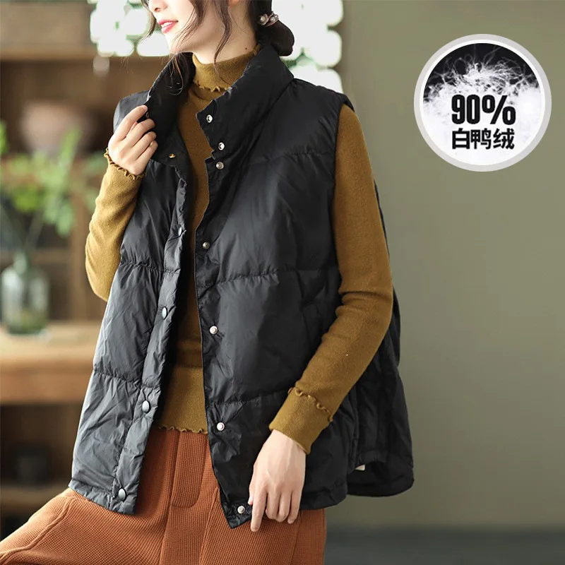 Women Stand Collar Down Vest 90% Duck Down Puffer Vest Lightweight Warm Outerwear Waistcoat Зимнее Пальто Женское VT-375