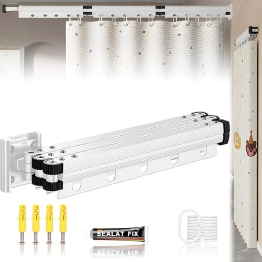 

Настенный складной карниз для душевой занавески 42 дюйма, 3-секционный регулируемый угловой карниз для душевой занавески 90 градусов, без сверления