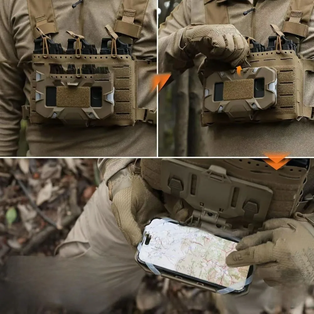 Tactical Vest MOLLE Folding Navigation Board Chest Phone Holder Smartphone Mount for Airsoft Hunting Outdoor Plate Carrier Gear