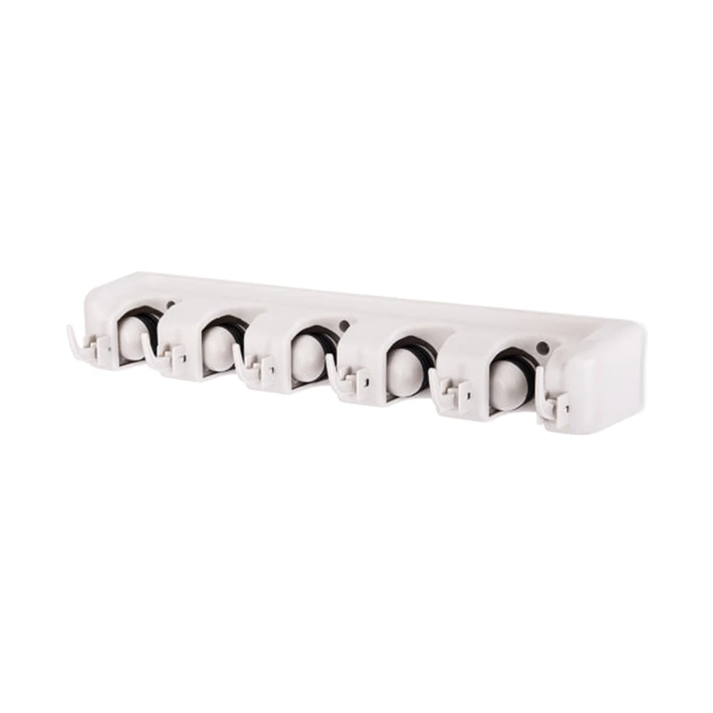 

Mop Hanger Broom Holder 5 Positions 6 Hooks Wall Mounted Organiser Kitchen Garden Garage Laundry Office Durable PP Plastic