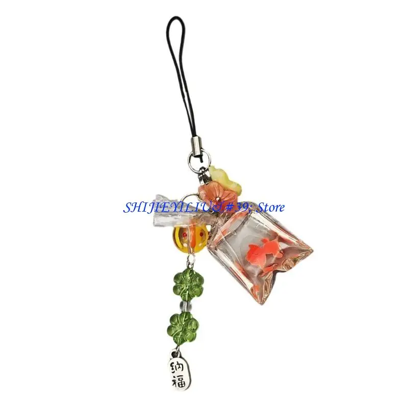 E21F Lovely Freshwater Fish Pendant Phone Hanging Decoration with Flower Adornment