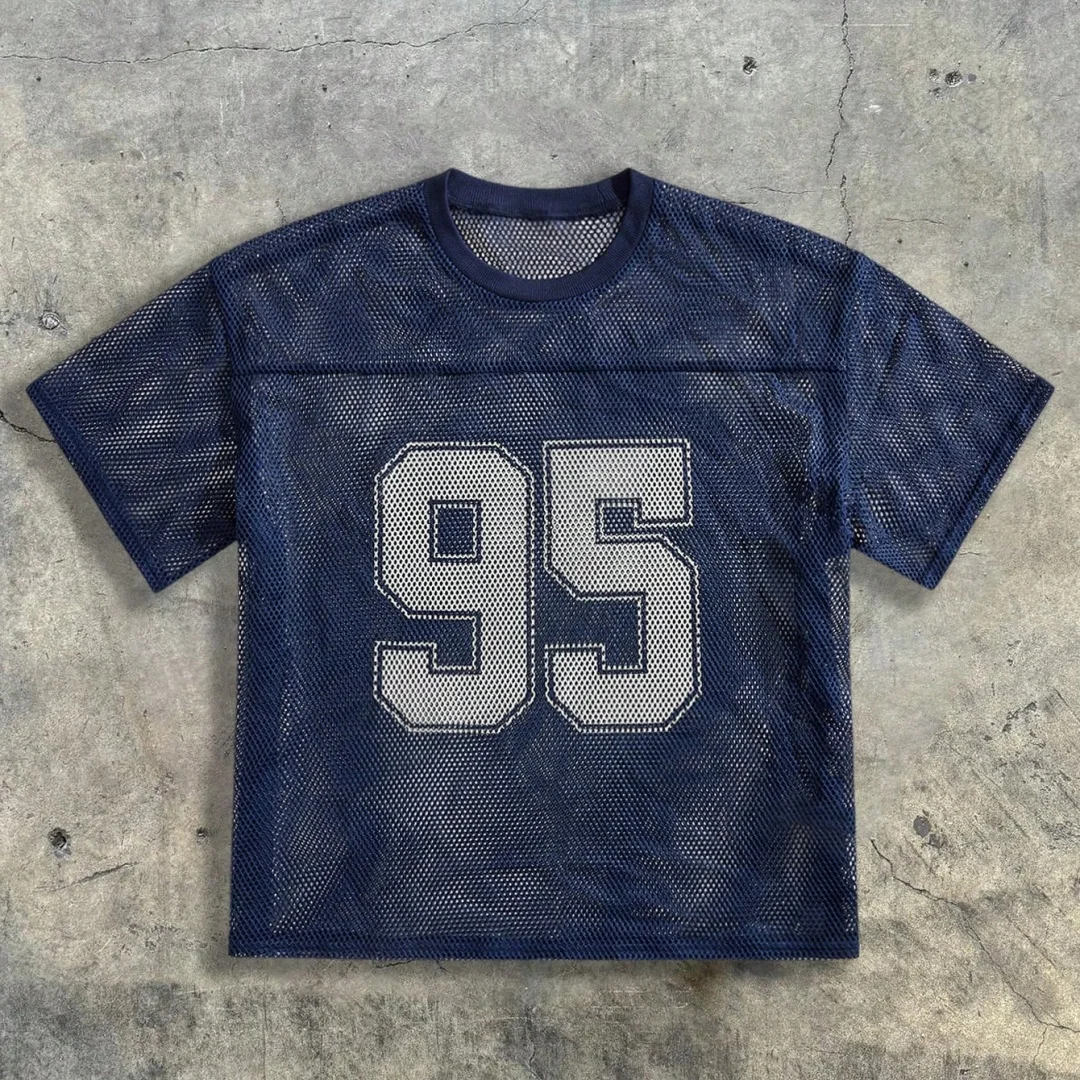 Herren Mesh T-Shirt Sommer Casual Sport Kurzarm Atmungsaktiv 95% Bedruckt Locker Sitzend Streetwear für Tägliches Training Outdoor-Aktivitäten – Detail 3