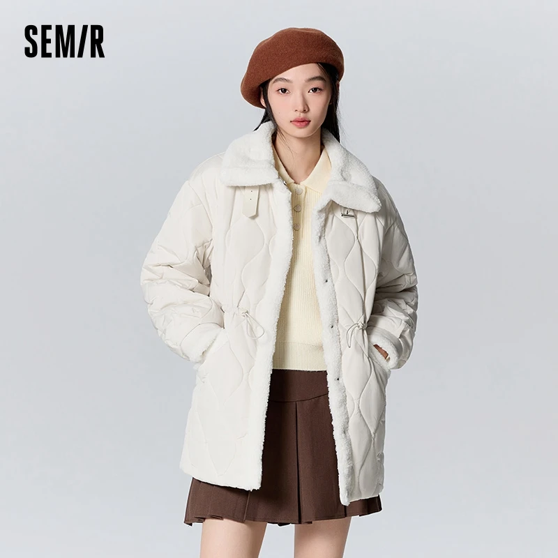 Semir Jacket Women Mid-Length Loose Stand-Up Collar Simple 2023 Winter New Temperament Versatile Cotton-Padded Jacket