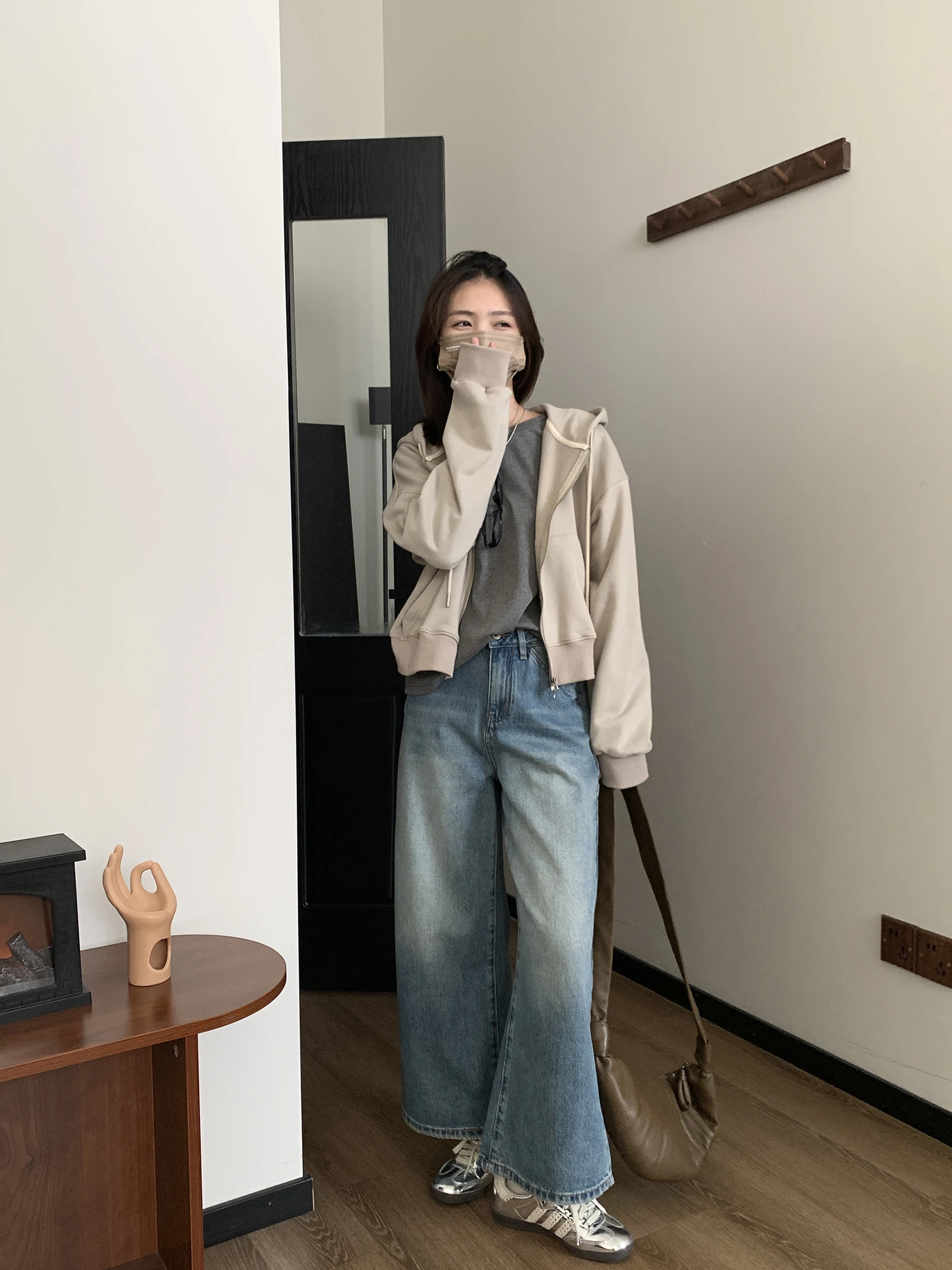 

NIZONDAYS Широкие джинсы с высокой талией, женские винтажные синие джинсы с завышенной талией, весна 2024, новые всесезонные повседневные длинные брюки