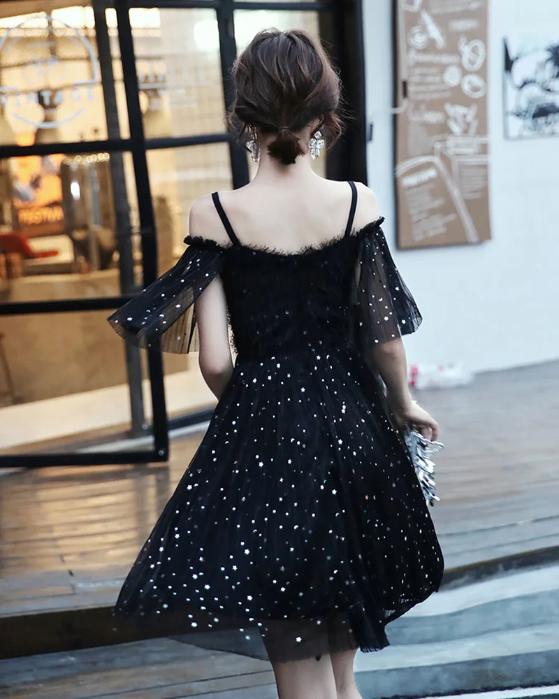 DongCMY Black Graduation Dress Female Short Dinner Party Birthday Party Evening Gown Slimming Autumn Dresses For Special Events