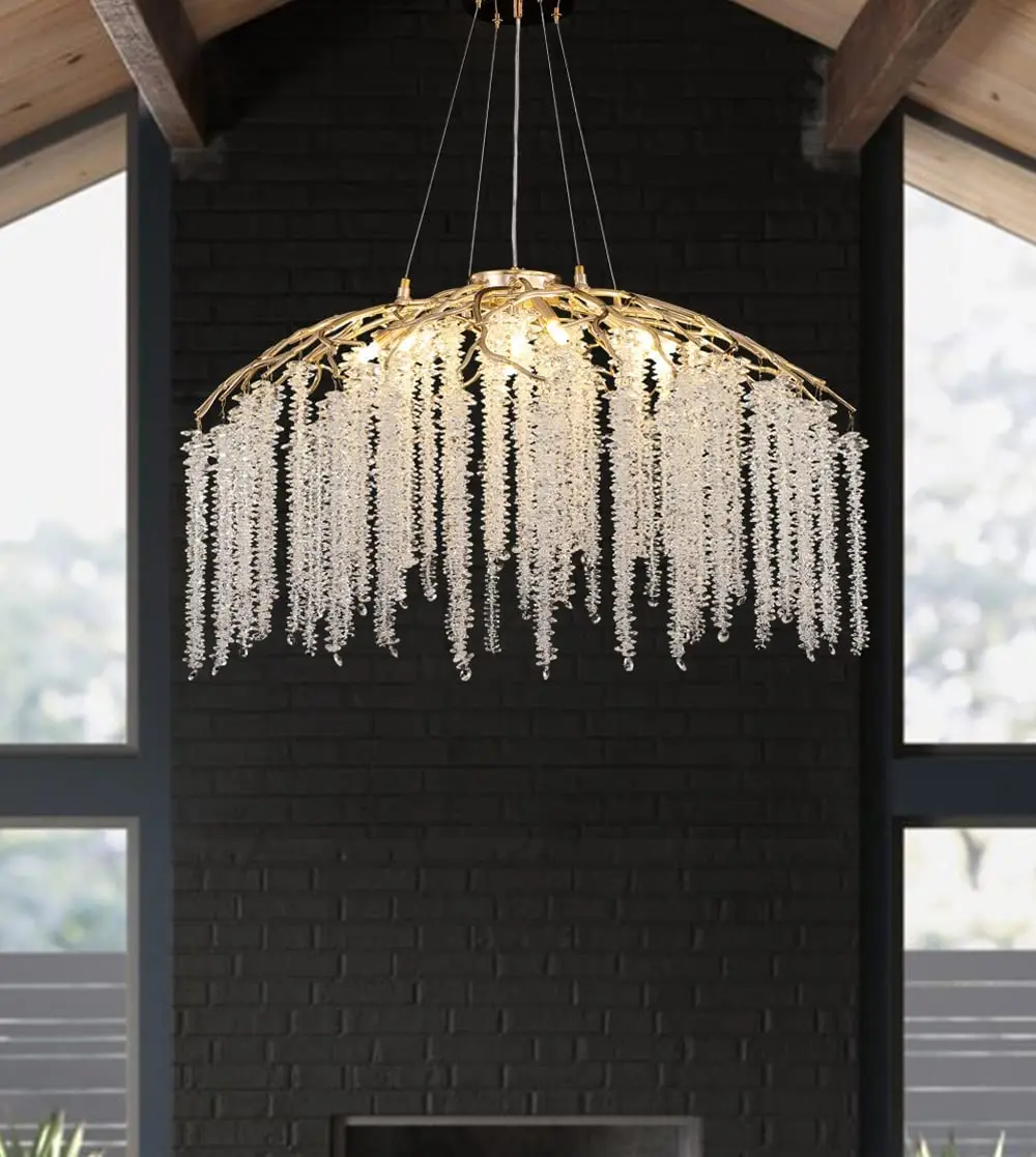 

American Crystal LED ceiling chandelier Gloss living room dining room art strip hanging lights Villa Hall chandelier decor