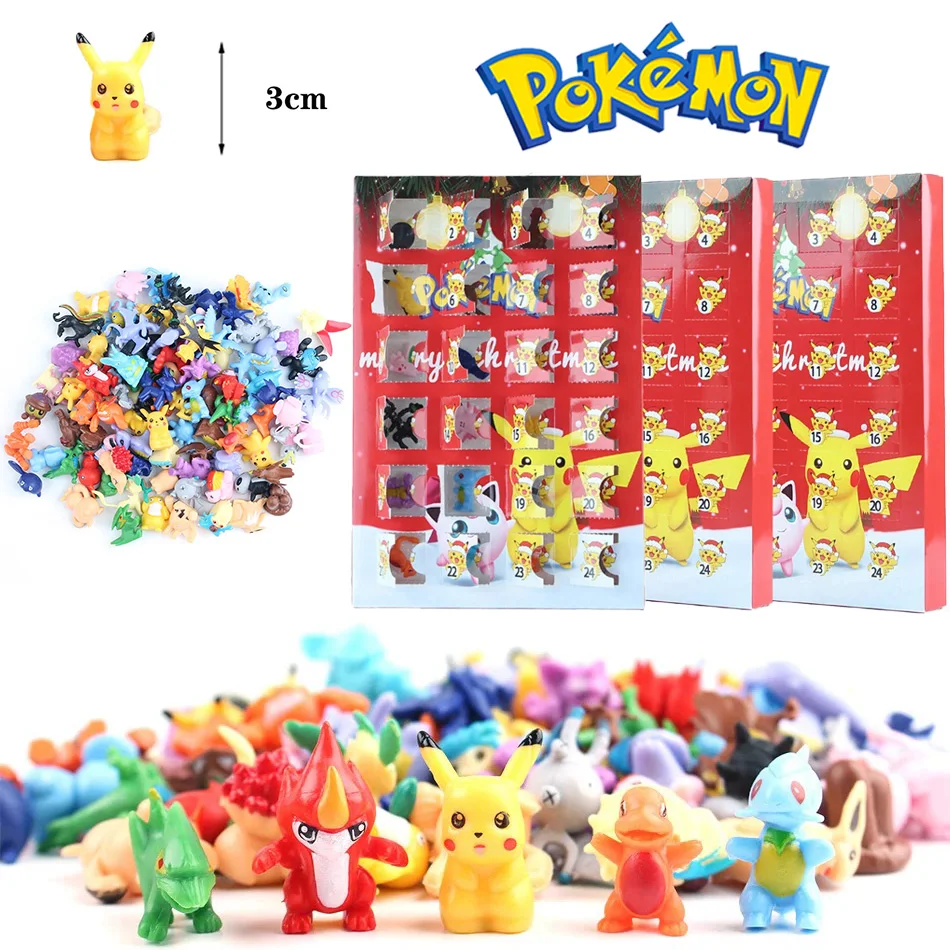 Venda quente 24 pçs conjunto pokemon figura halloween natal calendário do advento presente kawaii pikachu anime figura ação pvc modelo brinquedo do miúdo