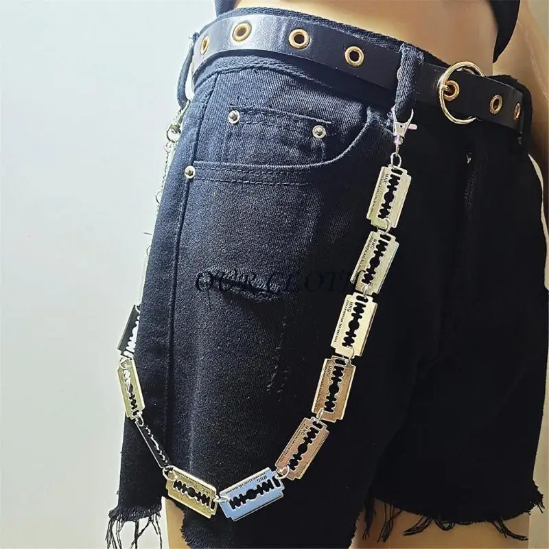 Punk Styles Metal Blade Chain Pants Fashion Chain Belt Street Trend Pant Chain for Fashion Lover Y1AC