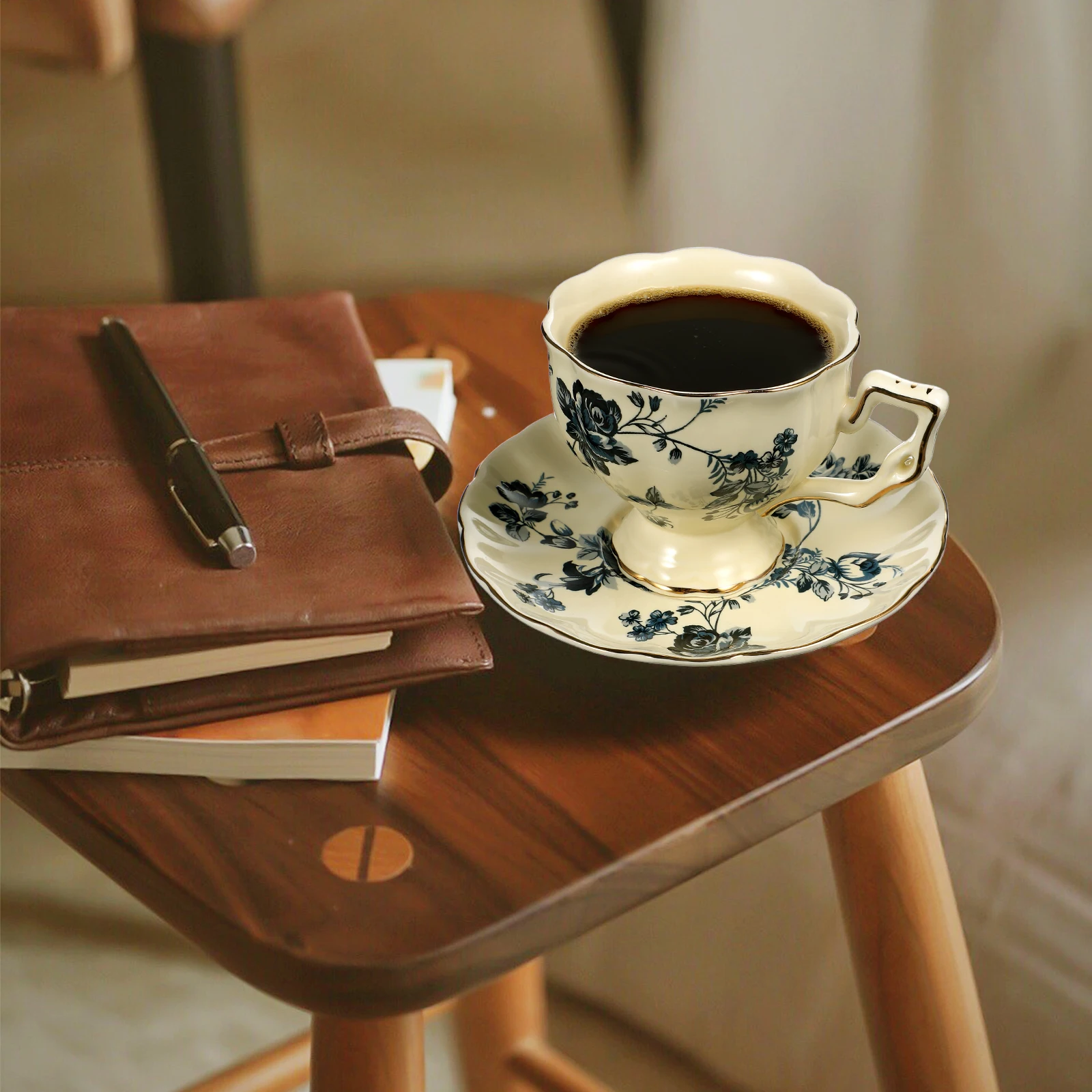 

1Set Afternoon Tea Cup Set Fine Workmanship Ceramic Mug Large Opening Easy Clean Home Restaurant Coffee Shop Use