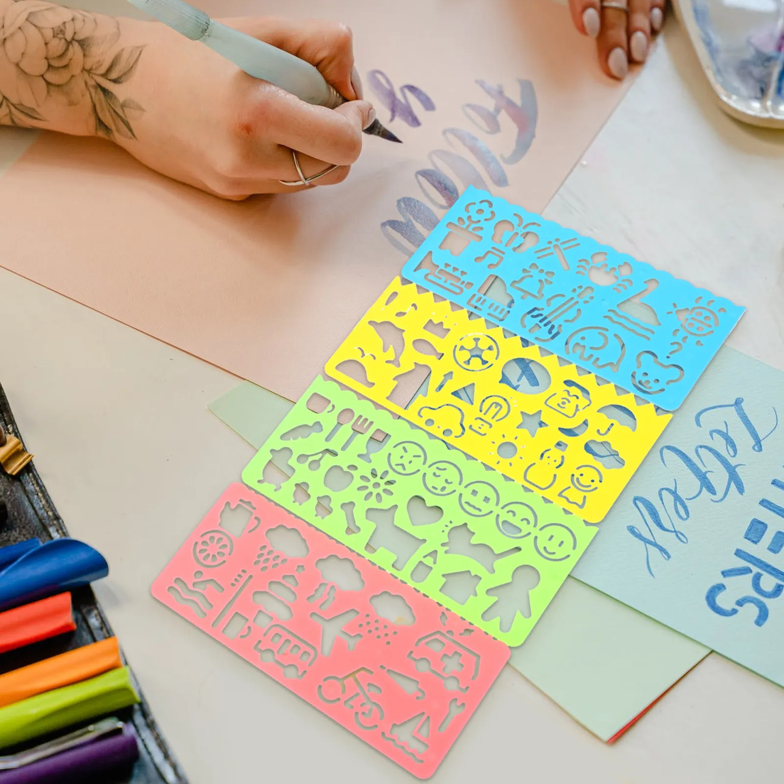 1Set Drawing Stencils Thickened Geometric Measuring Template Ruler for Students Office School Use Stencils for Drawing